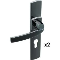 VACHETTE Béquille Double Artis - Zamak - Grande Plaque - Trou De Clé En L - Diamant Noir - Chrome