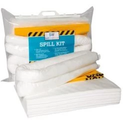 VACHETTE Kit Intervention Pour Déversements Dhuile, 10 Tapis à Fibres, 2 Boudins Ø7,5cm X1,2m 2 Sacs Poubelle 110L Avec Attaches