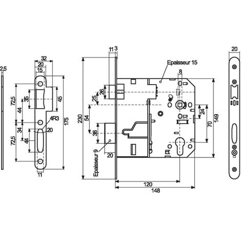 Serrure à Larder Acier à Fouillot - Clé I - Axe à 120 Mm - Vachette 2 Serrure à Larder Acier à Fouillot - Clé I - Axe à 120 Mm - Vachette – Image 2
