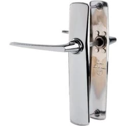 Poignée De Porte Sur Plaque Chromé - Bec De Cane - Riv Saumur - Vachette