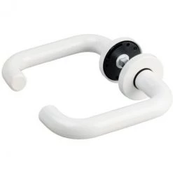 Poignée De Porte Sur Rosace Ronde Blanche - Bec De Cane - Arcolor 232 - Vachette