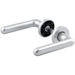 Poignée De Porte Sur Rosace Ronde Argent - Bec De Cane - Golf - Vachette