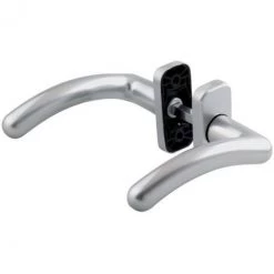 Poignée De Porte Sur Rosace Rectangulaire Argent - Bec De Cane - Virgule - Vachette