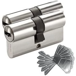 Cylindre De Serrure S'entrouvrant V5, 2 Cylindres Nickelé, 30 X 30 Mm, 5 Goupilles, 3 Clés Vachette